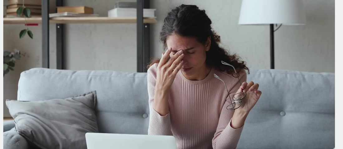 Woman resting eyes after screen use — Eye Yoga exercises to relieve digital eye strain | Nidra Mind